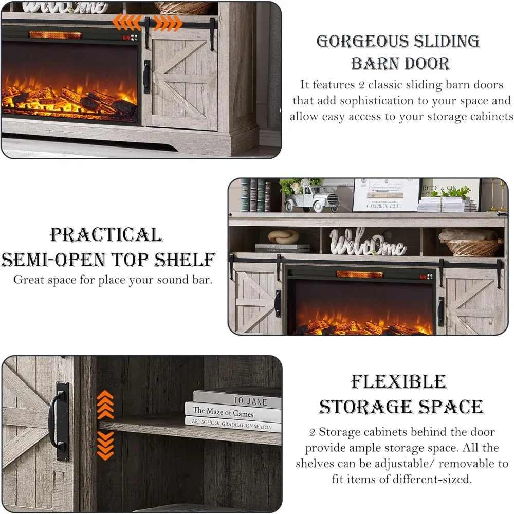 حامل تلفزيون ريفي 80 مع 33 مركز ترفيه على طراز المزرعة هاي بوي و36 مدفأة كهربائية