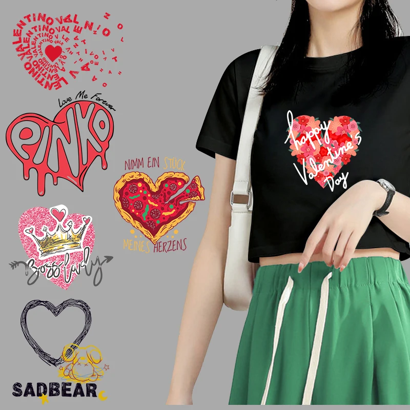 

Fashion T-shirt Printed Love Heart Floral Crown Bear Heat transfer Iron On stickers DIY girl clothing washable material