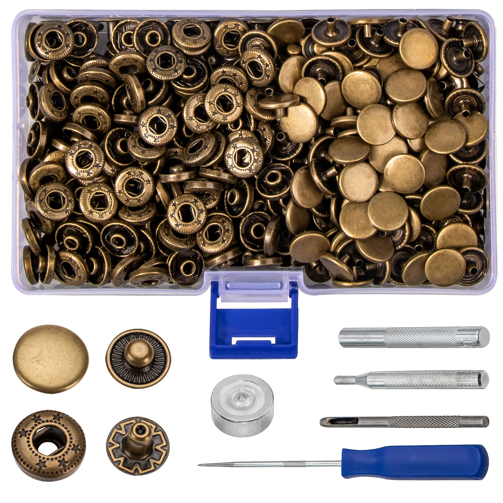 120 Sets Snap Buttons for Leather 12.5mm, 1/2 Inch Bronze Metal Snap Fasteners Kit with Install Tool for Clothes