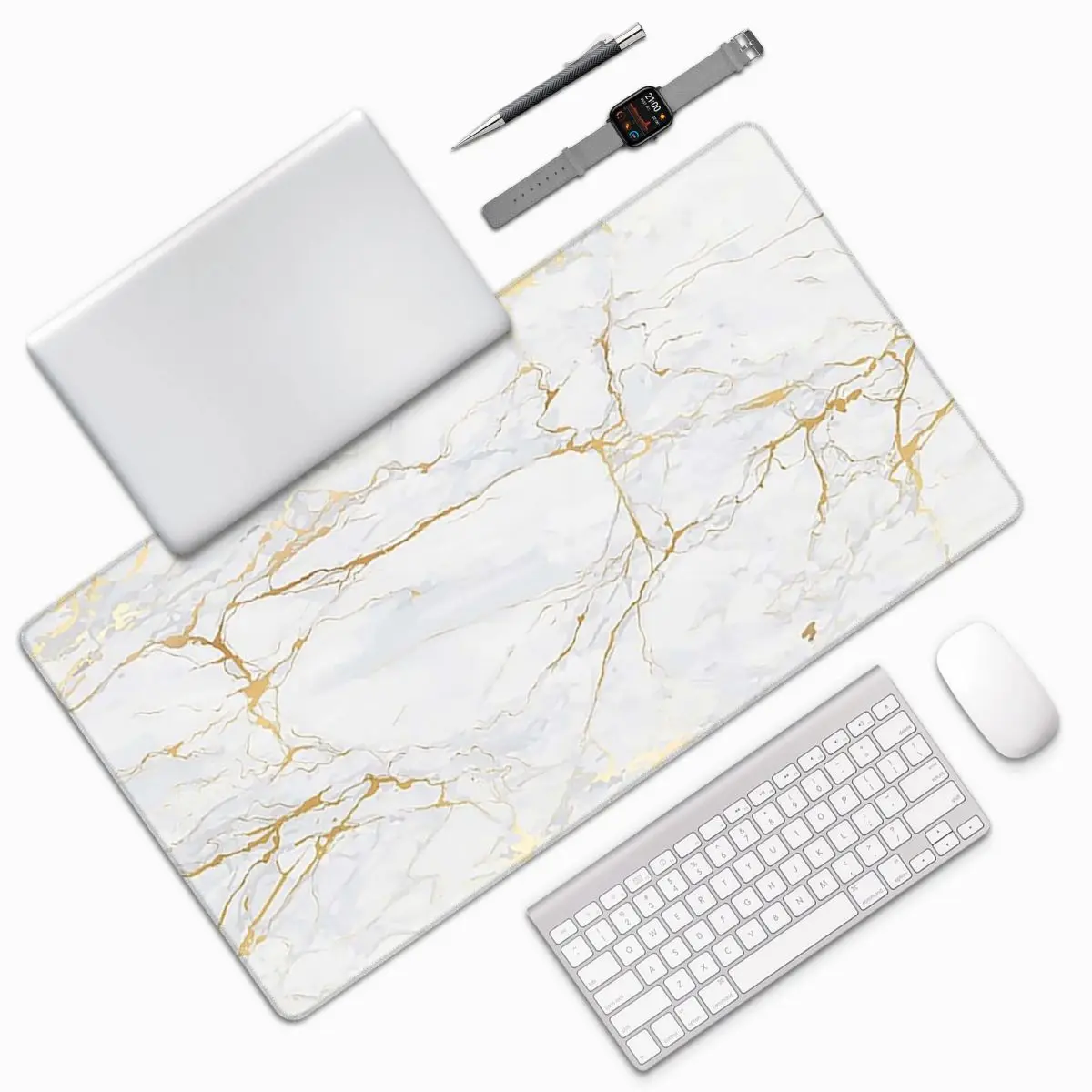 

Большой коврик для мыши из белого и золотого мрамора, коврик для клавиатуры и мыши, игровой коврик для ПК и ноутбука, офисные аксессуары, настольные коврики