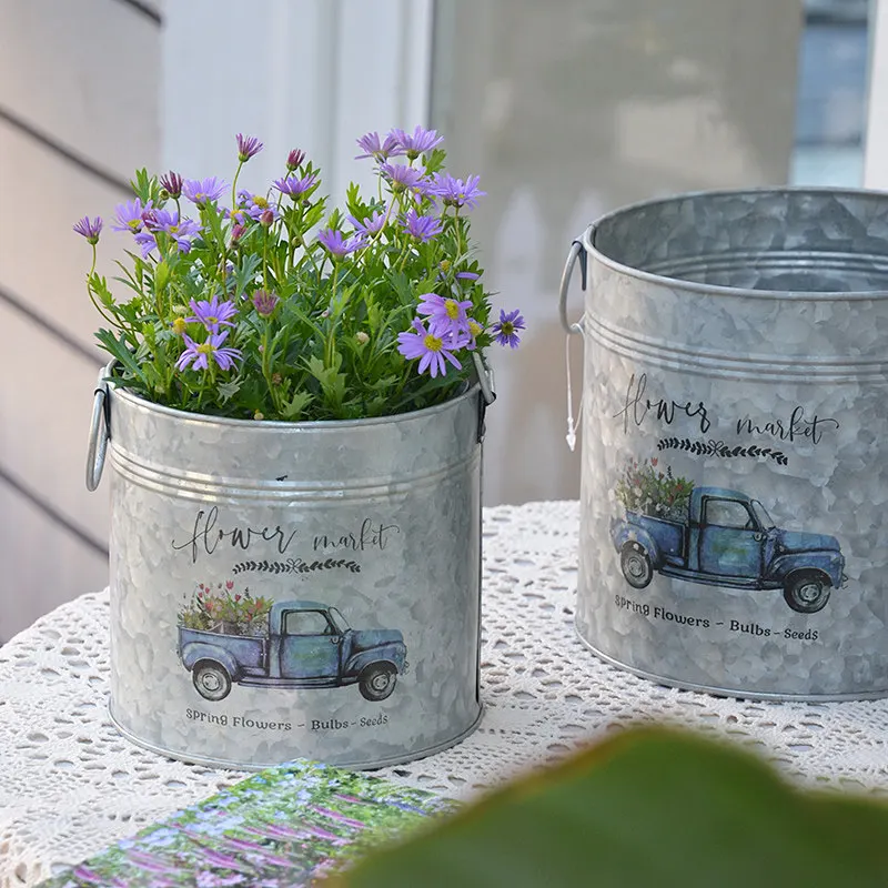 Binaural small iron bucket flower pot, iron bucket, vase, dried flower bucket, flower shop window decoration storage bucket