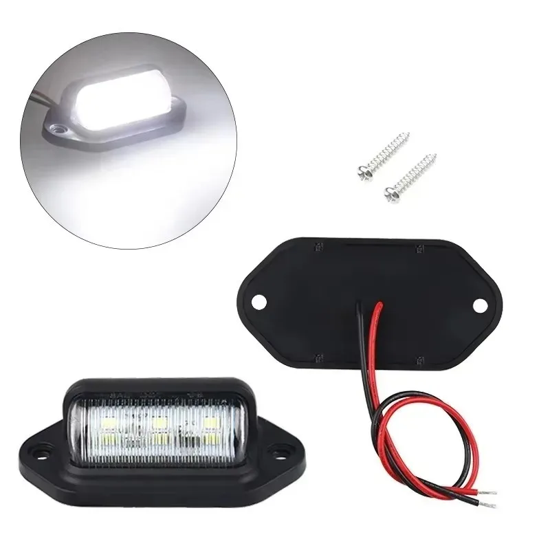 

Universal for Car Number Plate Lights Waterproof Truck RV Trailer Tail License Plate White Side Lamp Bulbs 6 LED 12-24V