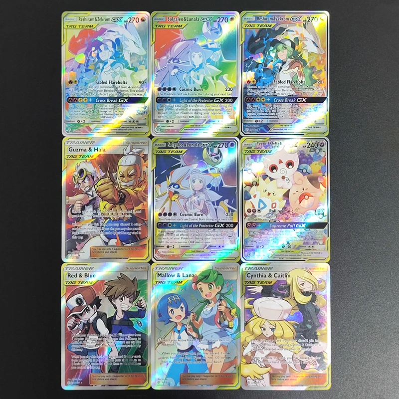 

9PCS/Set DIY PTCG English Trainer Supporter TAG TEAM Cynthia Caitlin Solgaleo Lunala Togepi Cleffa Hobby Collection Card Toy