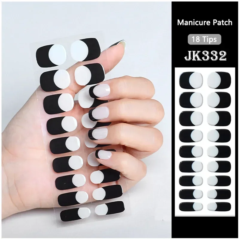 Black White French Semi-Cured Gel Nail Patch Slider Adhesive Full Cover Gel Nail Sticker For UV Lamp DIY Women Fashion Manicure