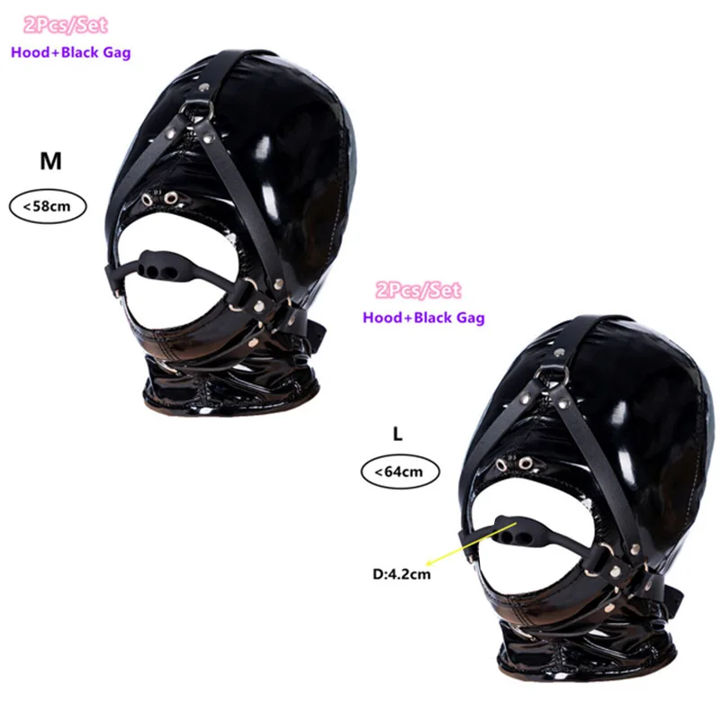 Fetish Leather Head Mask Wtih Open Mouth Breathable Sex Ball Harness Strap Gag BDSM Bondage Sex Slave Hood For Couple SM Toy Kit view 3