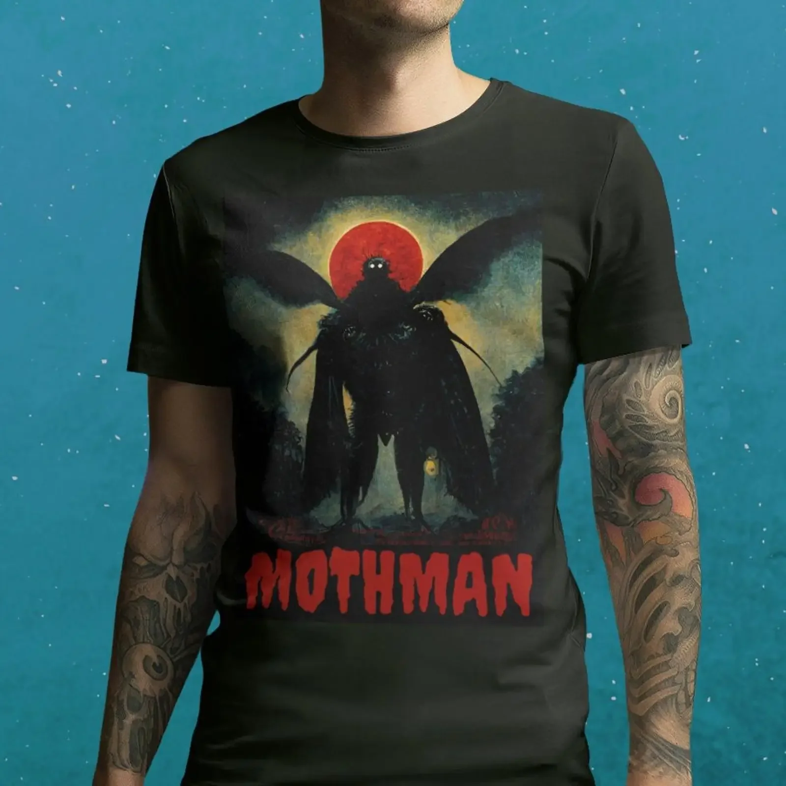 Vintage Poster Style Mothman T Shirt Cryptid Supernatural Folklore Halloween for Adults vintage Washed streetwear