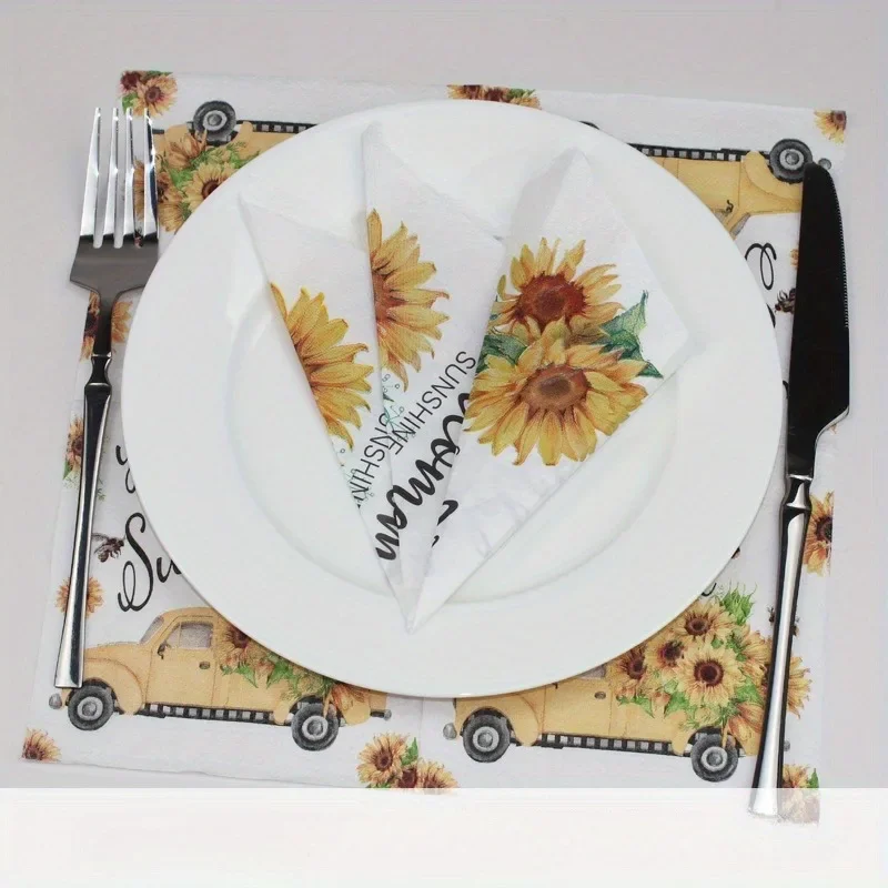 40 قطعة المناديل القابل للتصرف ترحيب المنزل عباد الشمس ورق مطبوع المفارش لقضاء عطلة حفلة عشاء الجدول إعداد تخطيط ديكور