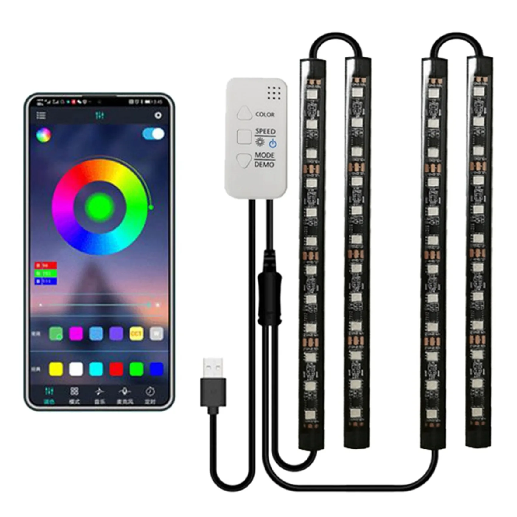 Luz de pie sinfónica para coche, aplicación de Control de voz, Streamer, 48 LED, luz de atmósfera para SUV, camión B