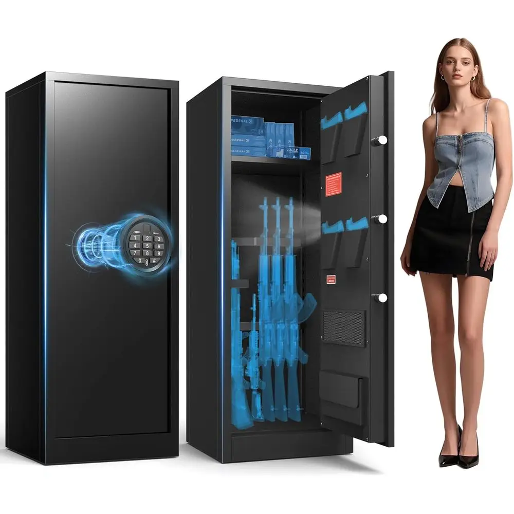 Grande cassaforte per pistole domestiche per fucili, pistole e fucile con blocco digitale ad accesso rapido, ripiani regolabili e scomparti per pistole