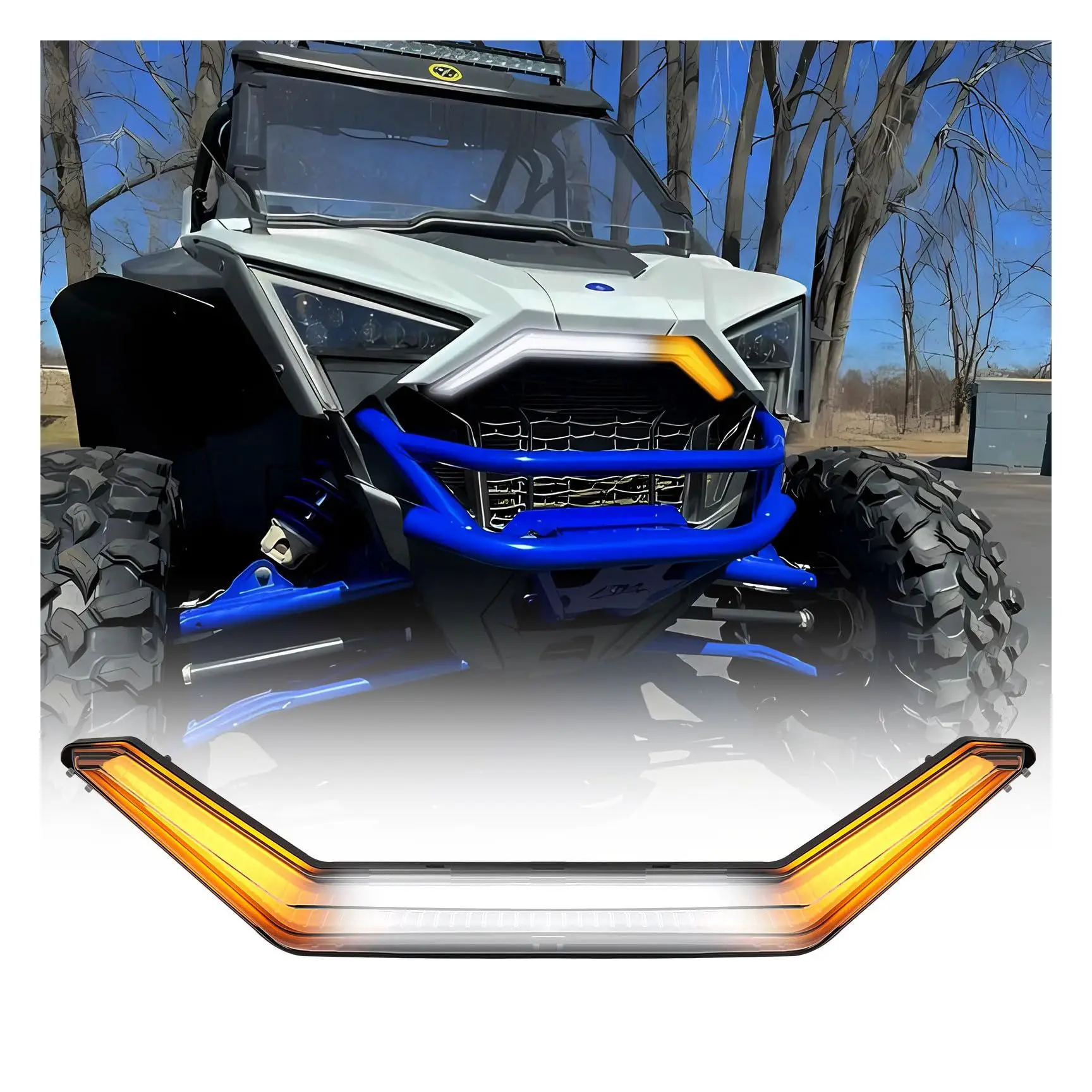 

NEWWIND Utv Front A-ccent Turn Signal Light Center Grill Led Yellow-White Daytime Running Light for Polaris Atv Parts System