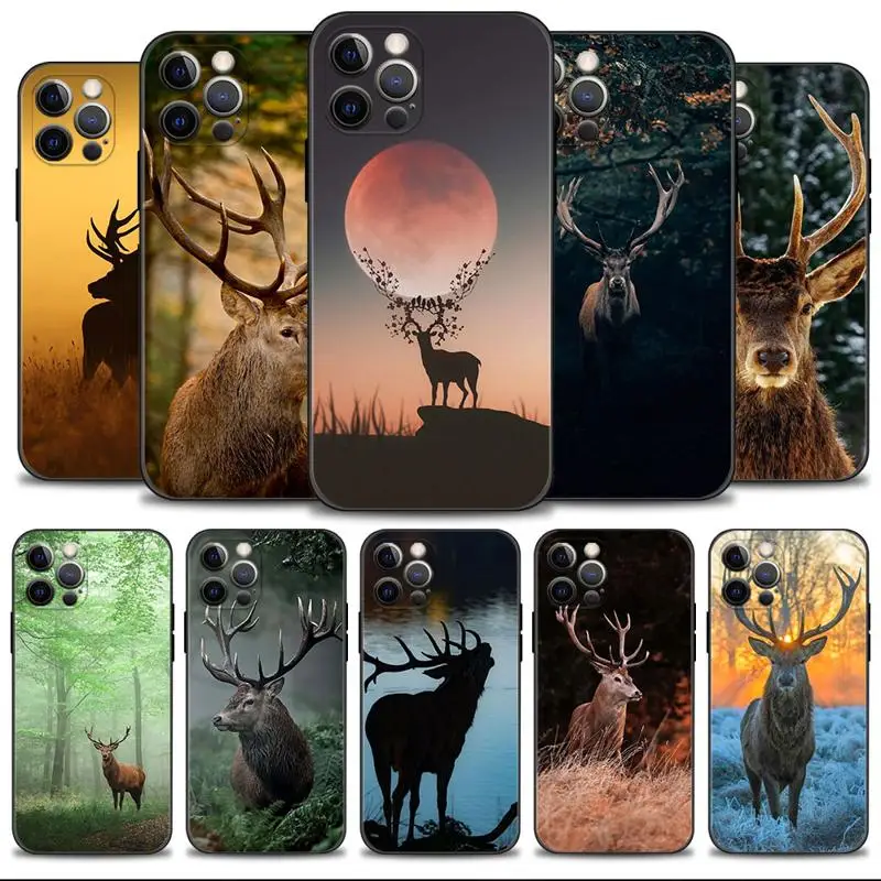 Phone Shell For Apple iPhone 15 14 13 12 11 Pro Max 13 12 Mini XS Max XR X 7 8 Plus Case Cover Forest Animal Deer Hunting Camo