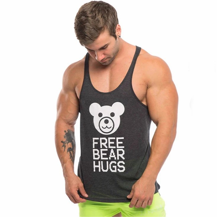 

Men's Vest Cute Bear Cartoon Sling Cool Low Tank Top Sports Basic Wear Cotton Undershirt Letter Print Sleeveless