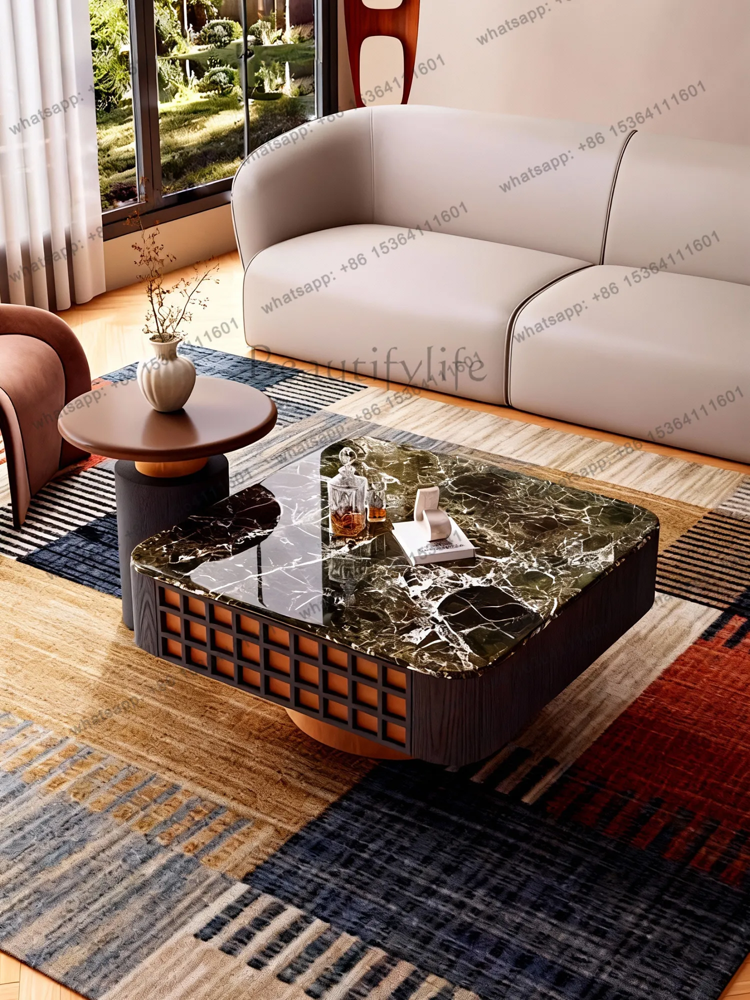 Wabi Sansan natural luxury stone square coffee table modern simple small apartment
