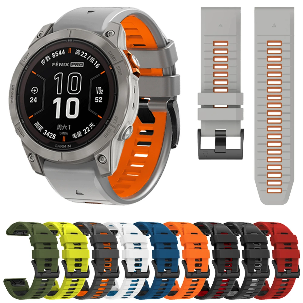 QuickFit 26mm 22mm Two Tone Silicone Strap For Garmin Fenix 7X 7 Pro 6 6X/Epix Pro Gen 2 51mm 47mm/Tactix Watch Band Accessories