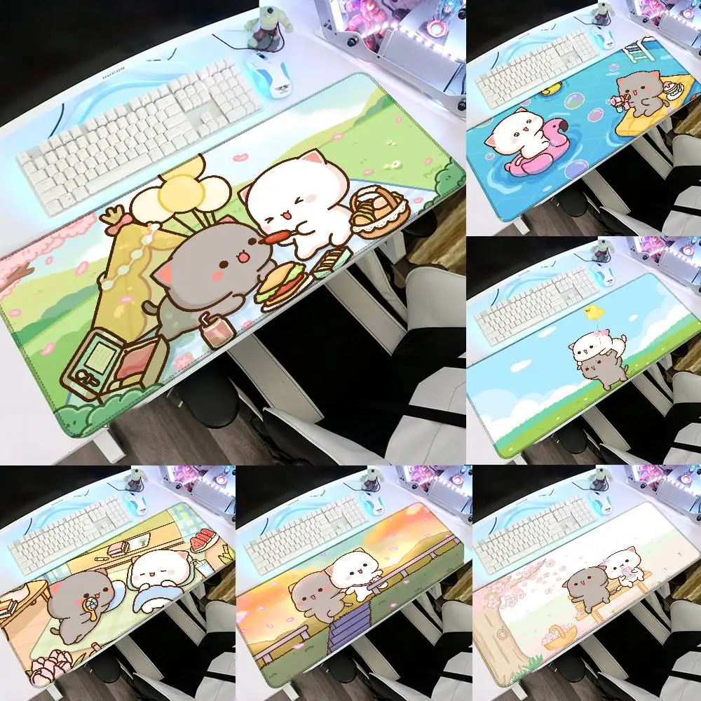 Cute Mochi Peach Goma Cat Mouse Pad Rubber Thicken Overlock Gaming Table Mat Office Computer Keyboard Pad PC Mousepad