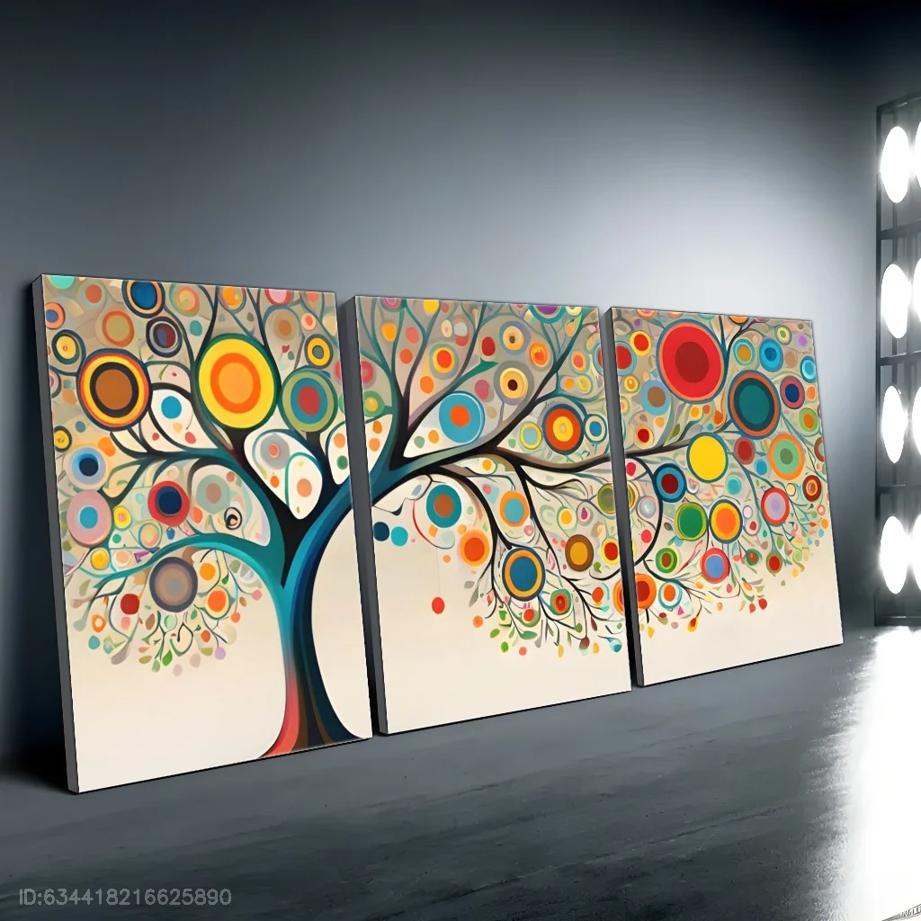 （Unframe 3PCS）-3pcs Framed Canvas Prints, Sleek Wall Decor for Living Room & Office- Modern Wooden FramesTree of life, abstra