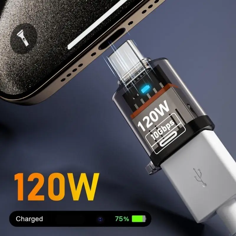 USB C Extender with Light Clear Shell OTG Adapter Type-C Male to USB A Female Converter for Laptop Cellphone