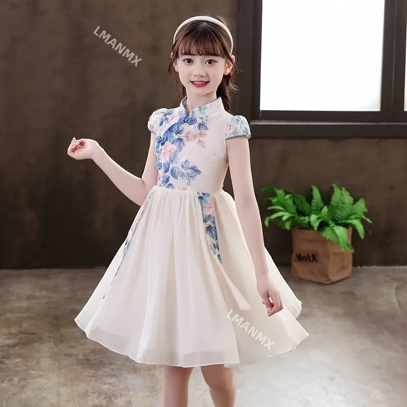 Cute Girls Chinese Hanfu Cheongsam Kids Tangsuit Children Party Outfits Qipao Wedding Flower Girl Dress New Year ClothingGift