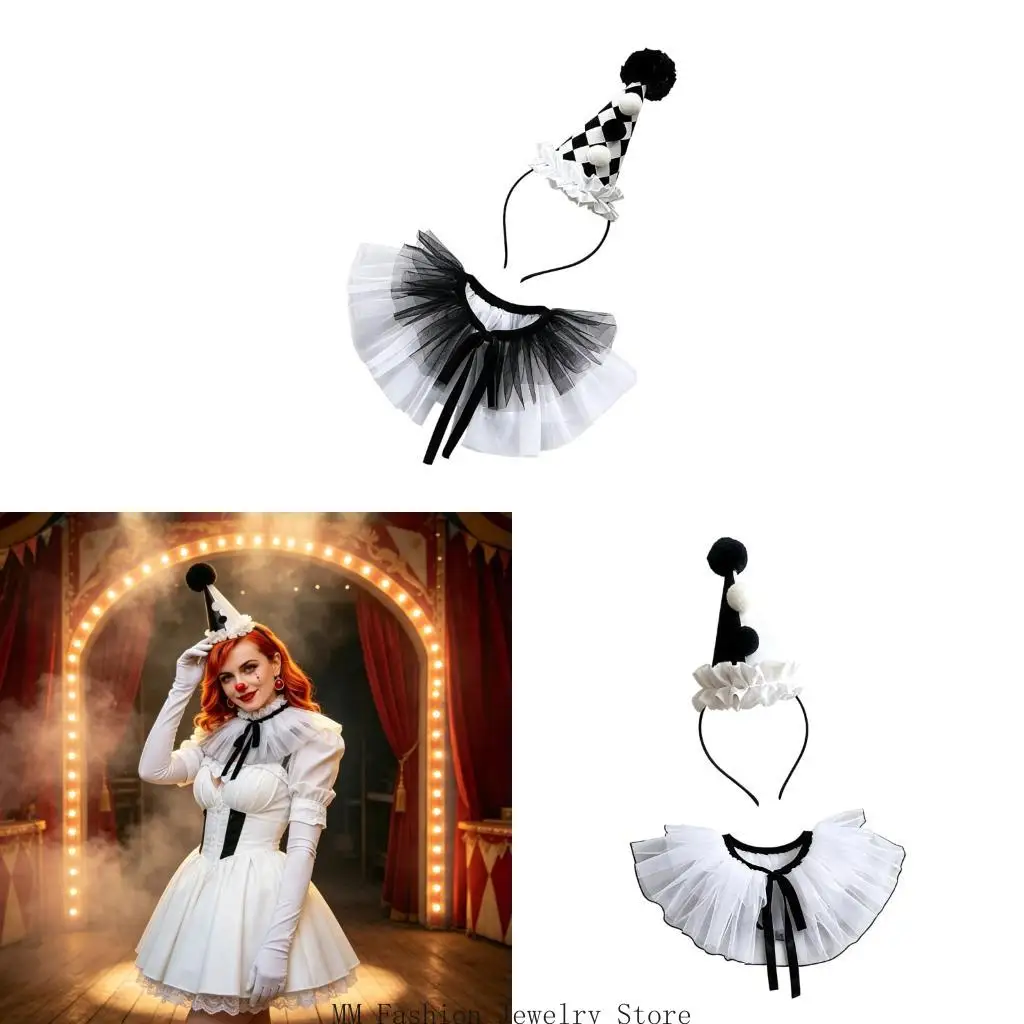 Halloween Accessory Set with Hat Headband and Ruffle Collar Use D0UB