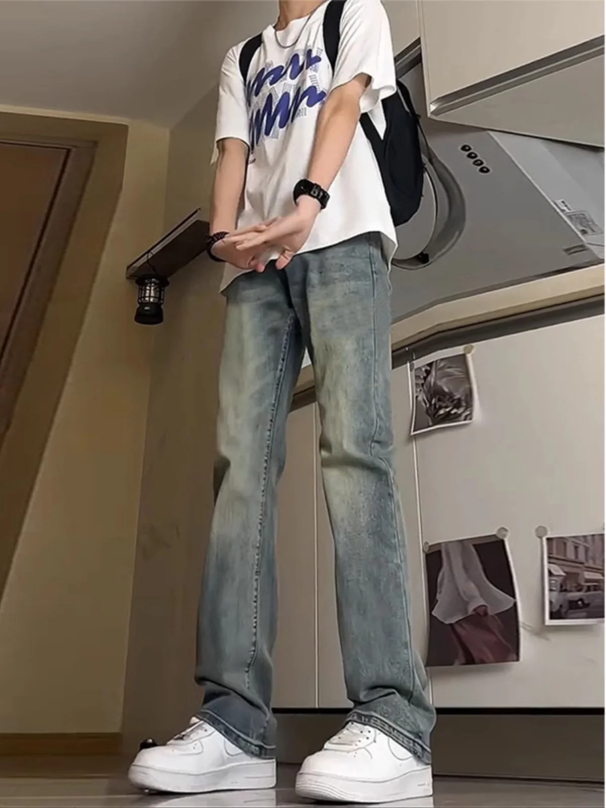 

Cleanfit Vintage Blue Jeans Men's American High Street Extended Size Trendy Brand Lift Waist Slim Straight Leg Pants