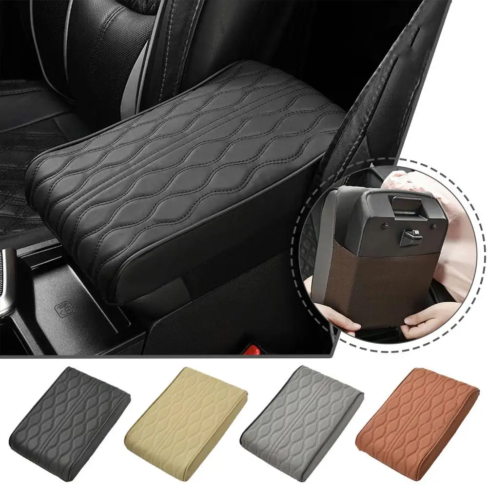 Wave Embroider Pu Leather Car Armrest Mat Center Console Arm Rest Auto Storage Pad Box Cushion Cover Armrests C7q7