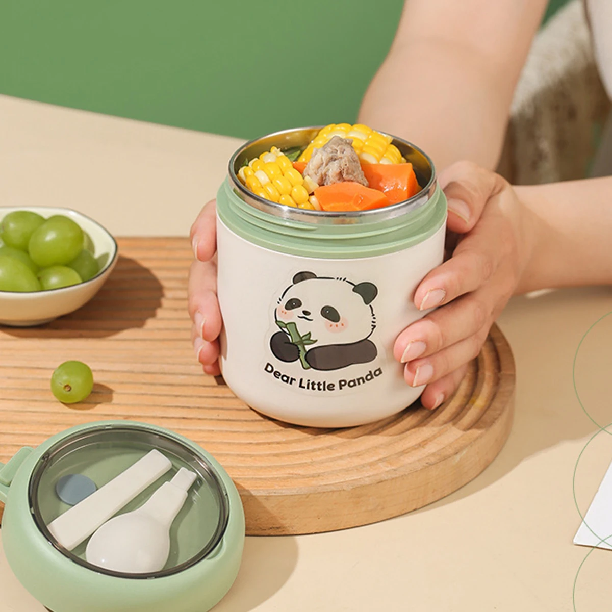 Cute Panda Insulated Breakfast Cup scatola per il pranzo isolata sottovuoto tazza per zuppa tazza per Porridge portatile per colazione con coperchio