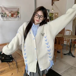 Y2k Bandage Women Sweaters Cardigan Korean Butterfly Knitted Female Loose Sweaters Preppy Style New All Match Chic Ladies Tops