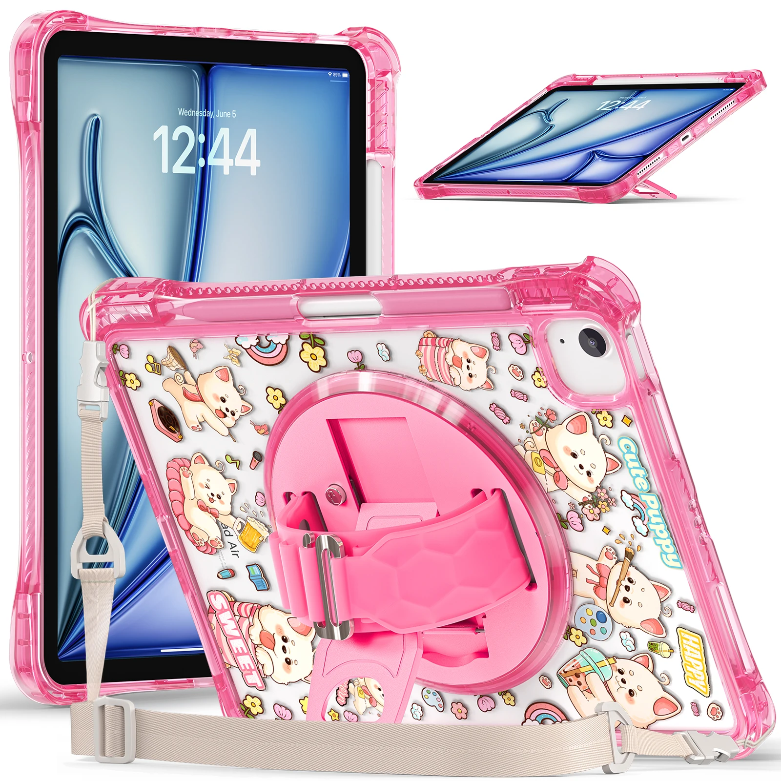 

Для Apple iPad Air 11 2025 2024 M3 M2 со складным кронштейном, вращающимся на 360 градусов чехол-подставка с плечевым ремнем и слотом для ручки