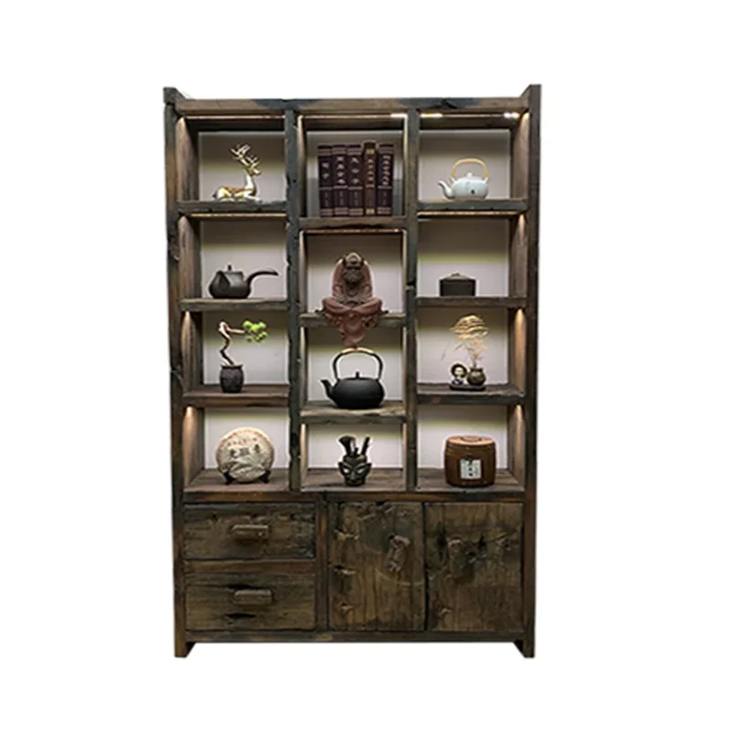 

Wabi-sabi style old boat wood vintage solid wood shelf tea display cabinet ornaments Duobaoge Bogu shelf