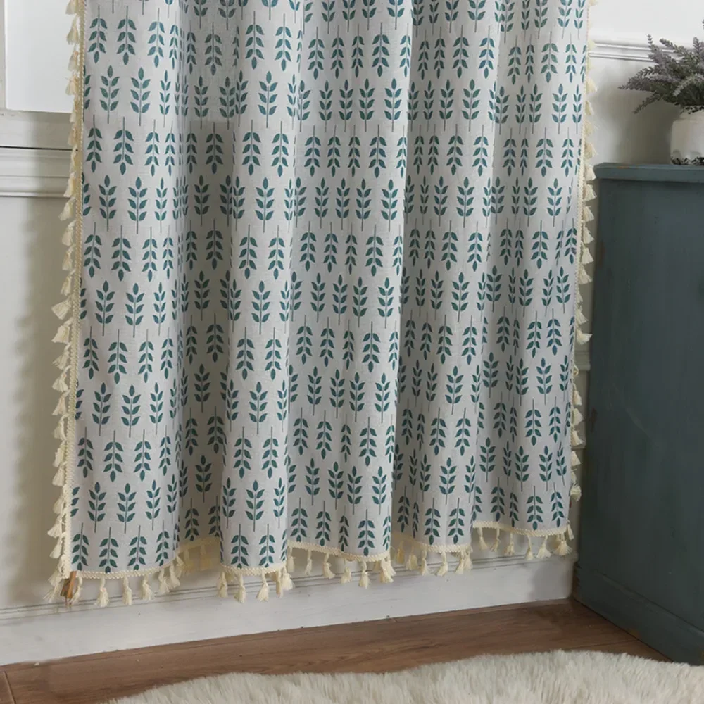 PH2151 Green wheat ear printed semi-blackout kitchen curtain partition curtain semi-blackout factory direct supply