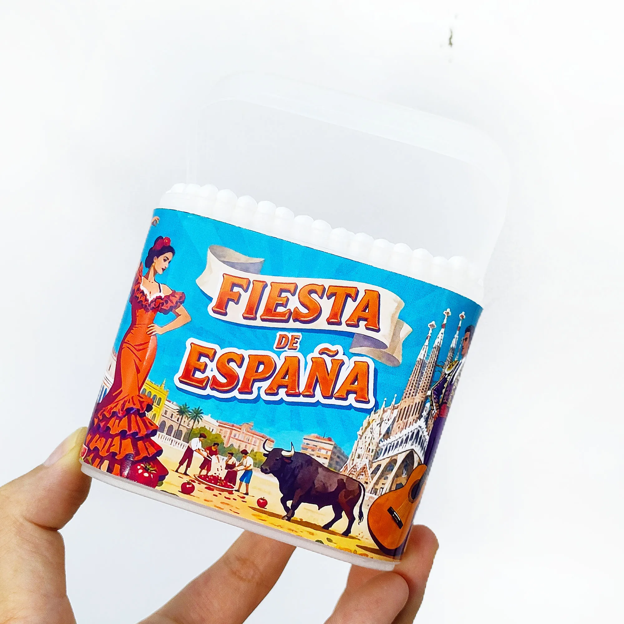 Tampone di cotone rotondo a spirale multifunzionale a doppia testa con decorazione spagnola creativa da 200 pezzi.