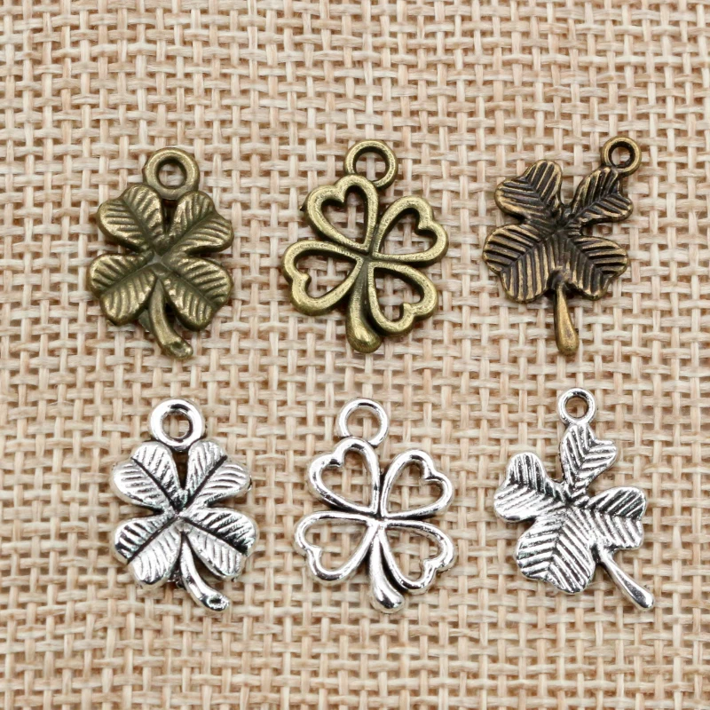 40pcs Bronze Antique Silver Plated Cute Clover Leaf Handmade Charms Pendant DIY Jewelry Making Accessories for bracelet necklace