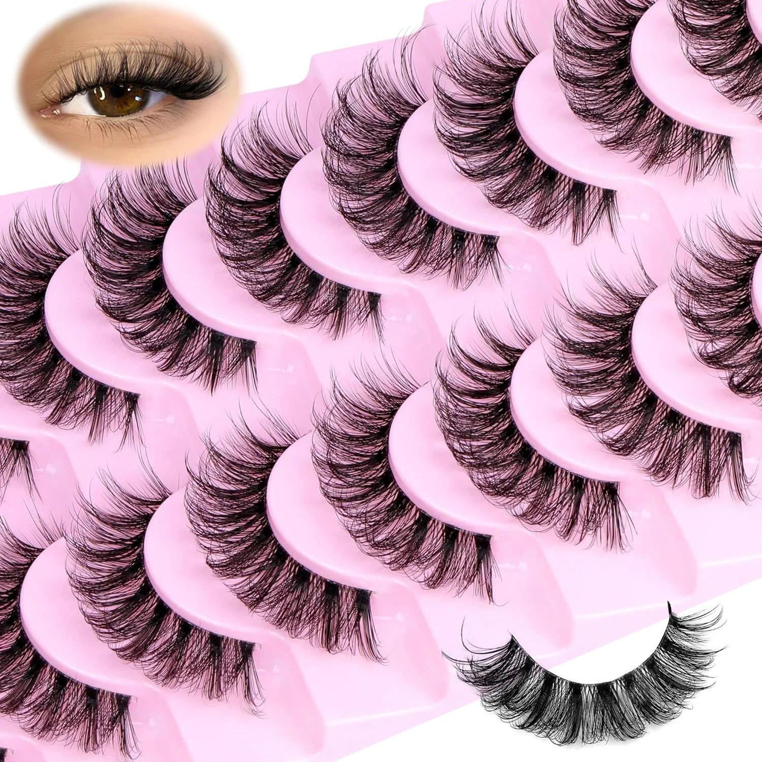 

10 Pairs Natural Fluffy False Eyelashes Wispy Lashes 3D Volume Strip Lashes D Curl Fake Eyelashes with Clear Band Eye Lashes