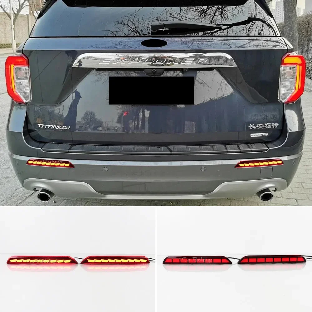 

New！ Car LED Bumper Light For Ford Explorer 2019 2020 2021 2022 Rear Fog Lamp Brake Light Dynamic Turn Signal Reflector