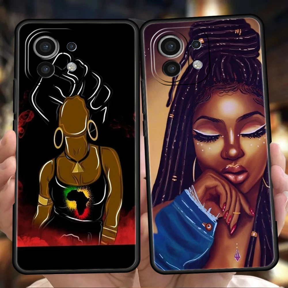 

Fashion Black Girl Phone Case for Xiaomi Mi 14 13 12 11 Ultra 13T 12T Poco C51 F3 F4 F5 X3 X4 NFC M3 Pro Lite 5G Silicone Cover