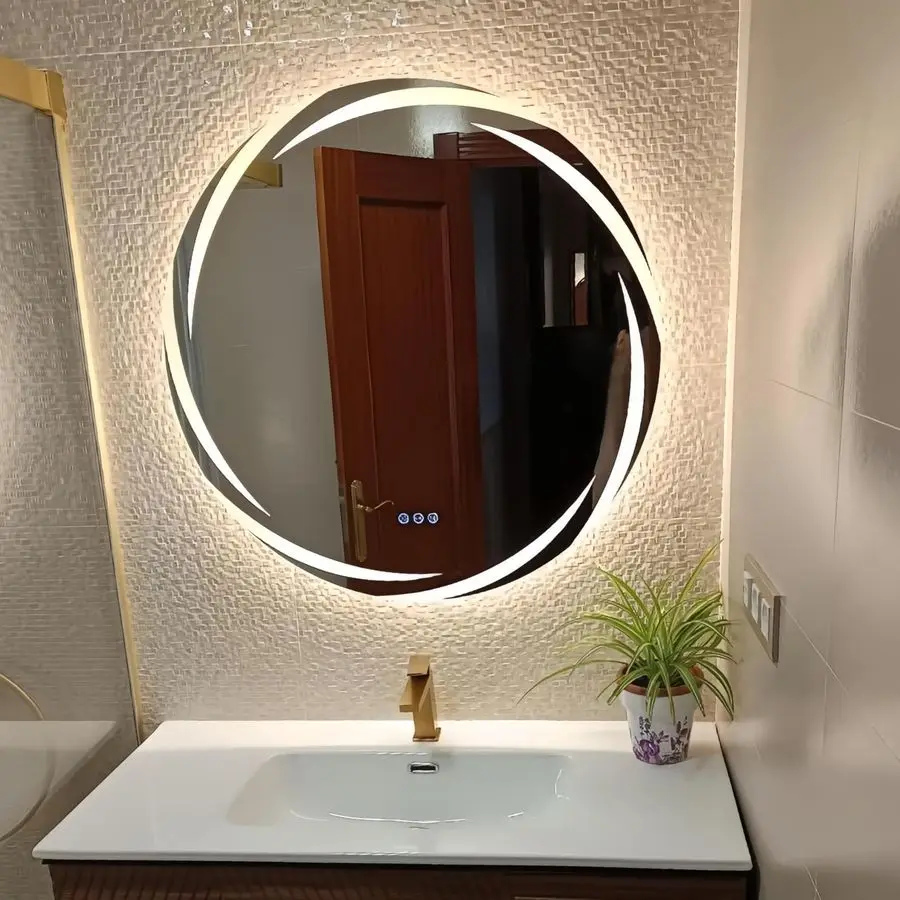 

Круглое светодиодное зеркало для ванной 32 дюйма, настенное, большое, с подсветкой, для макияжа, с 3 цветами подсветки, умное, с функцией антизапотевания, с регулировкой яркости