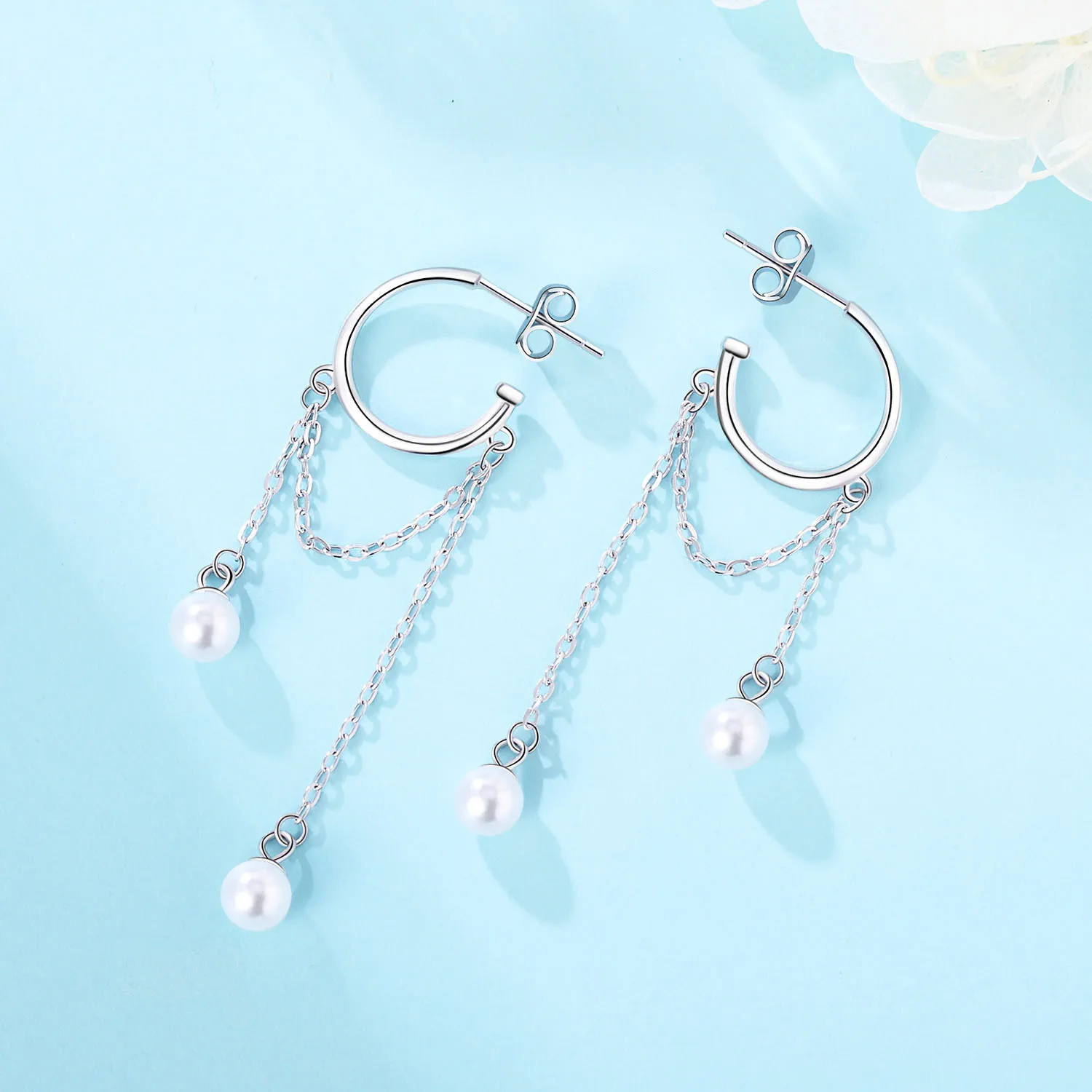 Boucles d'oreilles pompon perle en argent regardé 925 pour femme, cerceau polyvalent, bijoux de fête, beaux cadeaux, 03/boucles d'oreilles