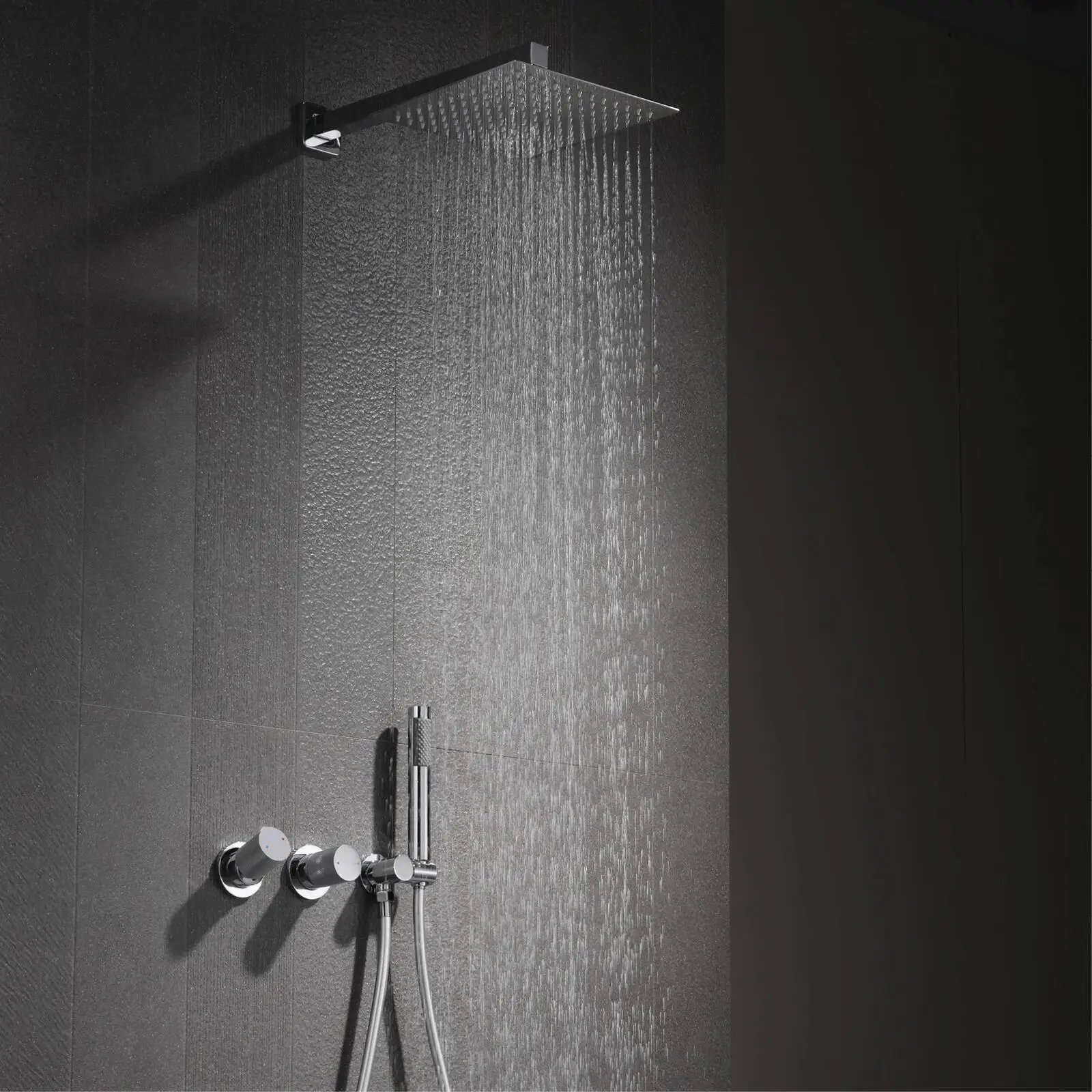 Luxury Bathroom Brass Gun Grey Wall-Mounted Shower System 2 Function Embedded Bath Mixer Tap Dual Spray Rainfall/Handheld