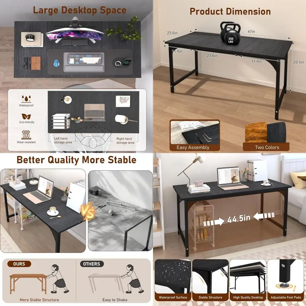 

47 Inch Spacious Metal Frame Office Desk for Home, Ideal for Gaming, Studying, and Working in Black