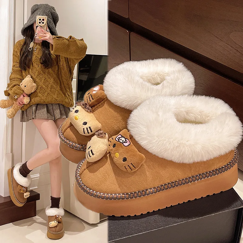 

Sanrio Hello Kitty Plush Thick Soled Warm Snow Boots For Women'S Winter New Style Plush Warm And Comfortable Cotton Shoe Gift