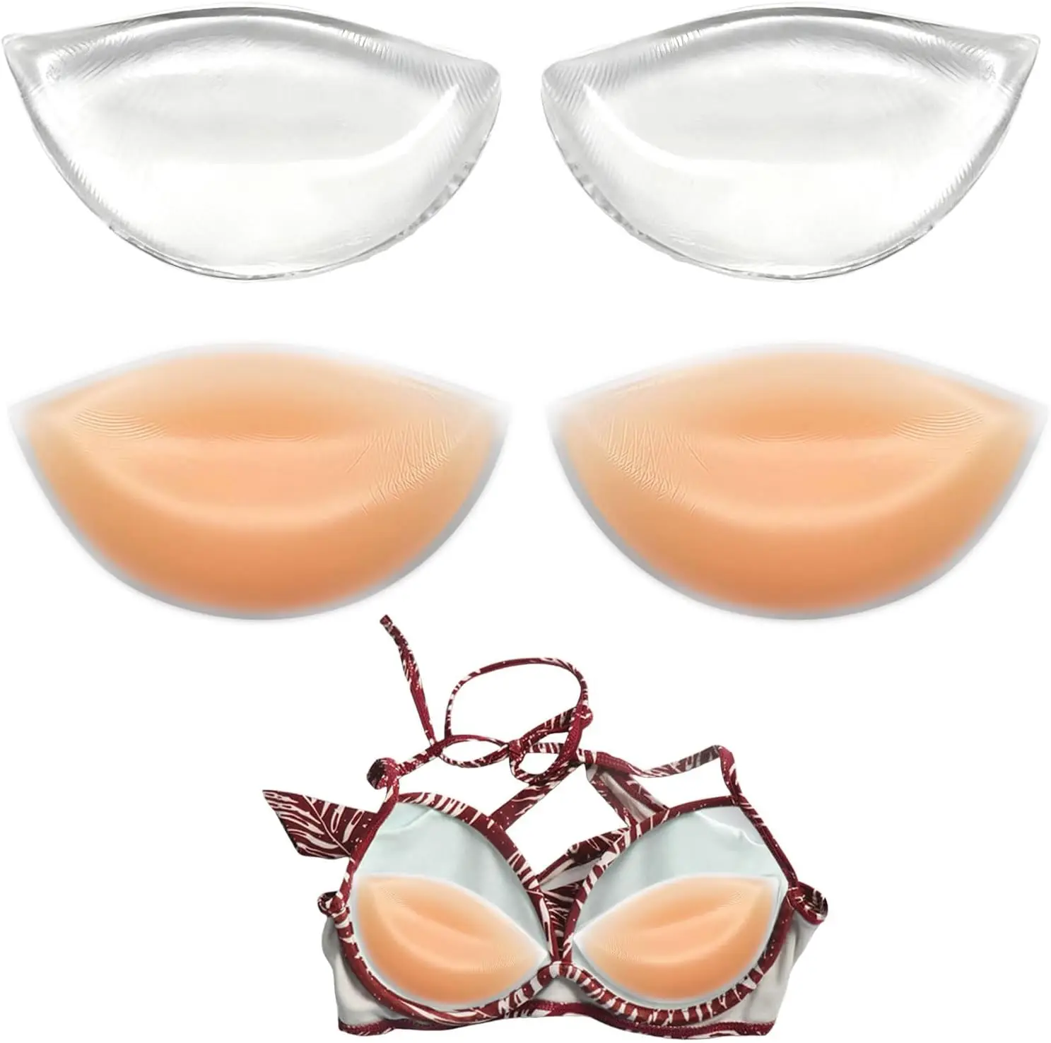 2Pair Fillets Silicone Pads Fillet Bra Inserts Breast Enhancers Chicken Boobs Push Up For Bikini Swimsuit Daily(Clear+Skin