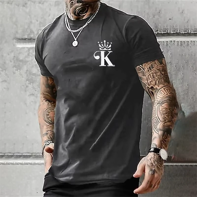 Hot Sell Summer Men T-shirt 3D Print Fashion K Letter Tops Tees  Men Oversized Shirt Men Clothes Men Retro Short Sleeve Clothing