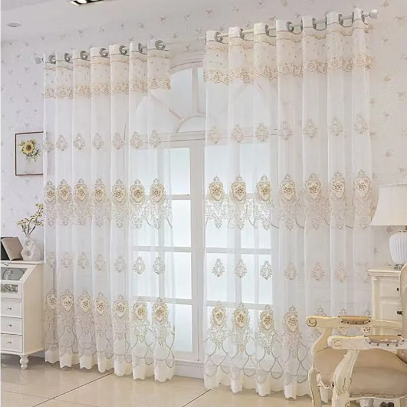 Simple European Style High-end Relief Embroidered Beaded Curtains, Living Room, Bedroom, Balcony Curtains