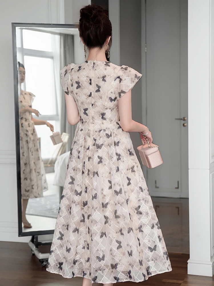 Abiti lunghi Qipao alla moda per le donne Abito cheongsam a pieghe dolce Stampa Hollow Cut Out Party Robe Abiti da sera da ballo femminili