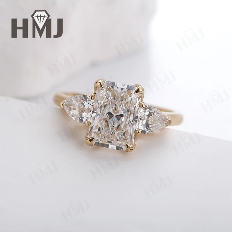 Diamond Ring 3ct DEF Color VS/VVS Clarity Radiant Pear Cut Real 10k 14K 18K Gold Wedding Proposal Band Pass Diamond Tester