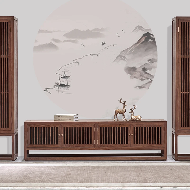 

Nordic New Chinese Style Solid Wood TV Cabinet Household Minimalist Audiovisual Cabinet