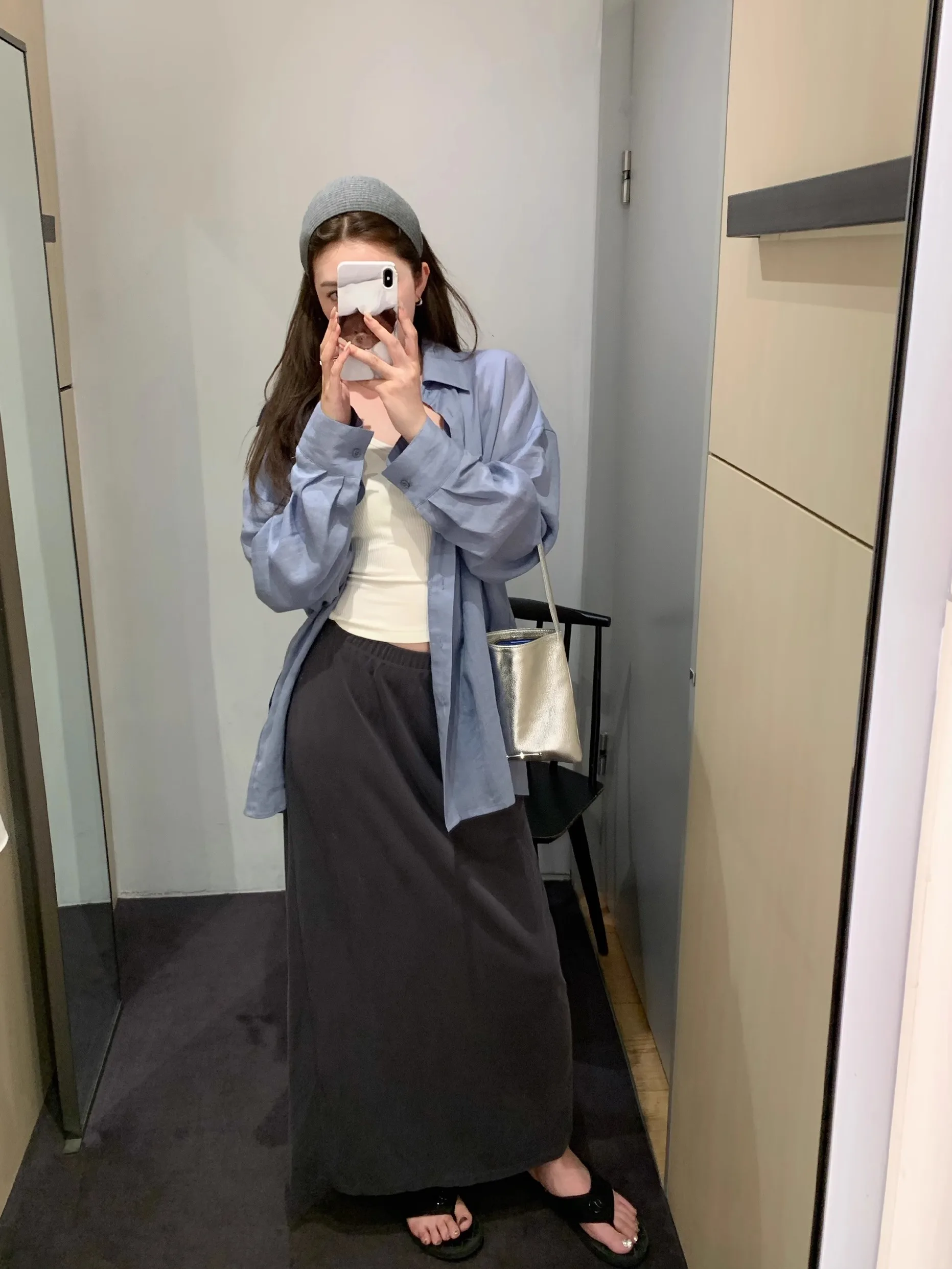 

YUYEE Copper Ammonia Women's Midi Skirt Ele Cool Drapey Summer New Sle Commute Pure Color Button Detail Other Material