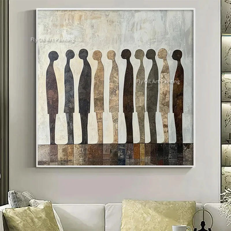 Black Yellow White Abstract People Wall Art Large New Design Artwork Handpainted Brown Grey Men Oil Painting On Canvas For Decor