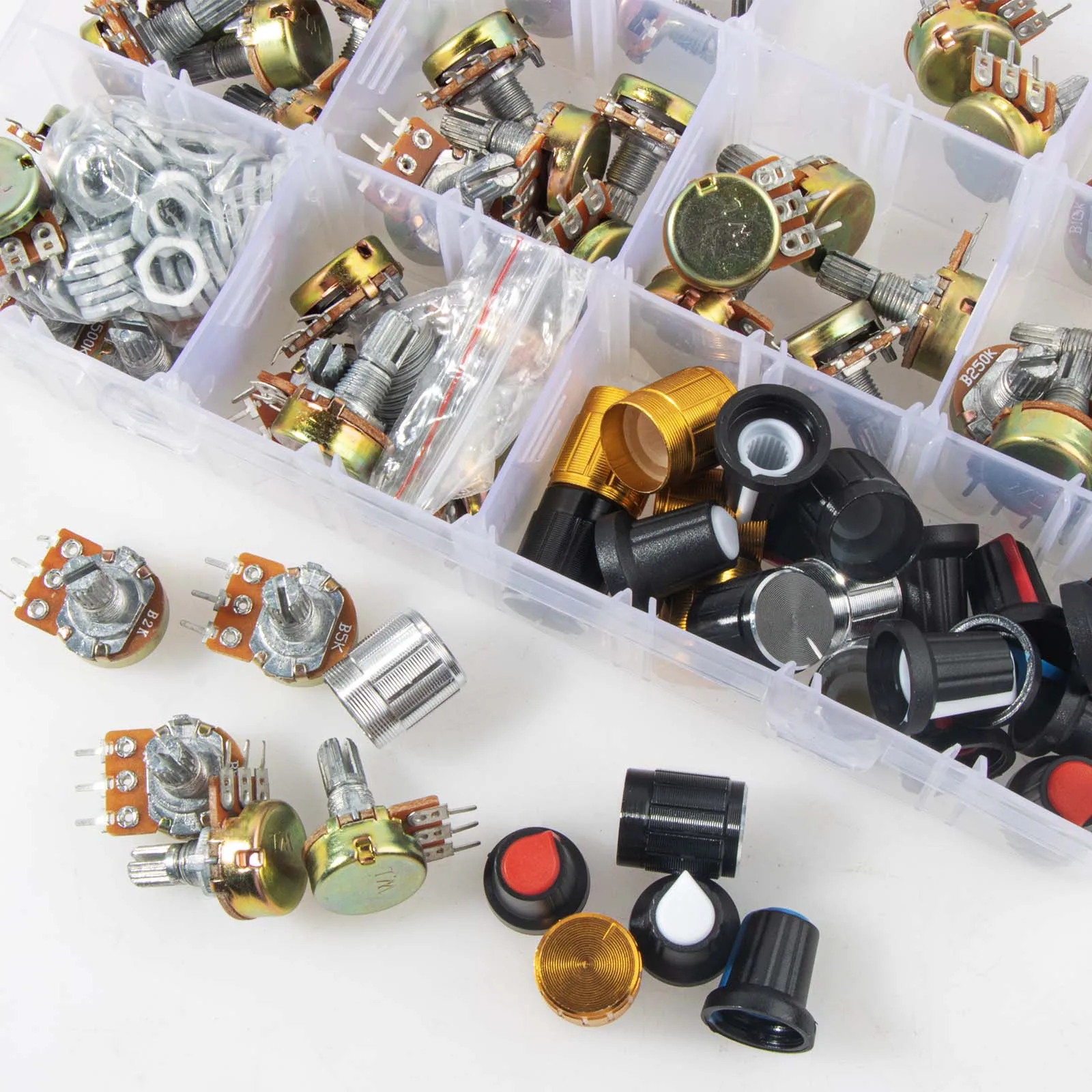 200 Stück WH148 Potentiometer-Kit, Einzelgelenk-Potentiometer mit Drehknopf, B1K, 2K, 5K, 10K, 20K, 50K, 100K, 250K, 500K, 1M