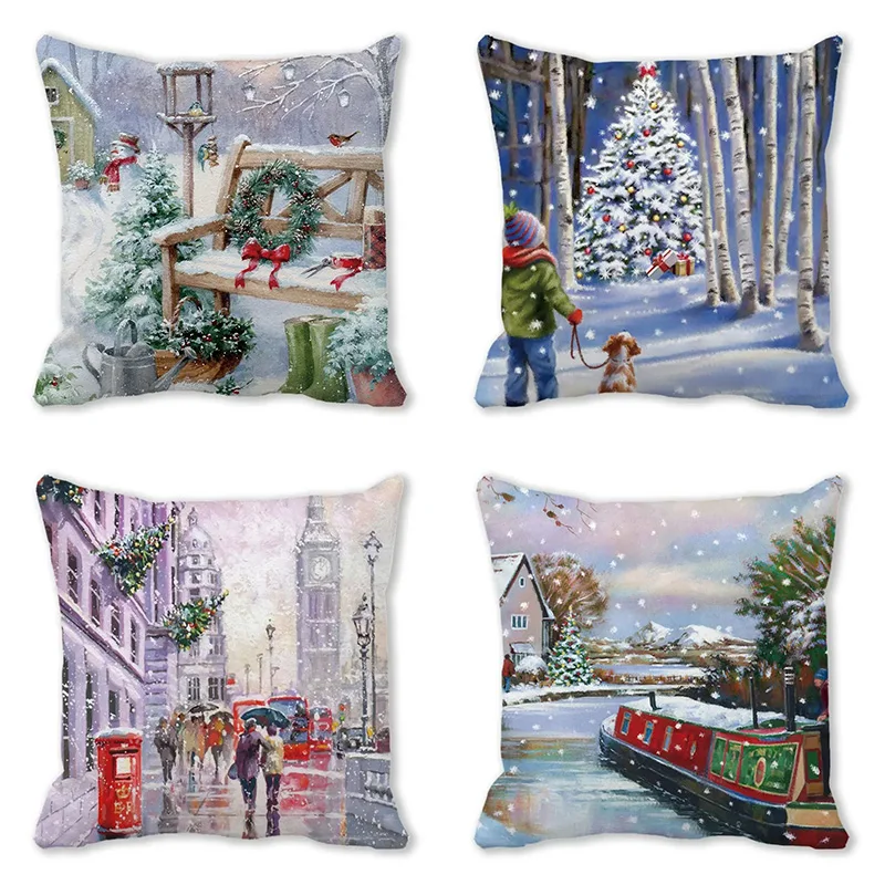 Christmas Themed Pillowcases Car Accessories Office Santa Claus Living Room Sofa Home Pillowcases